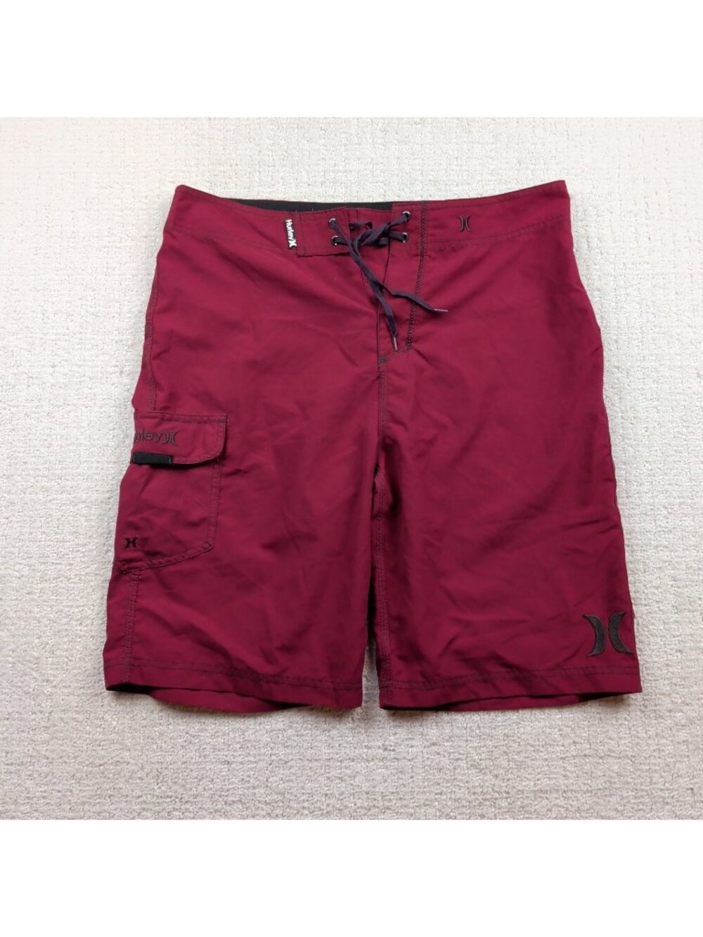Y2K Hurley Board Shorts Swim Trunks Cargo Men’s 32 Dark Red Surfer / Skater